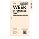 Personal size Week on one page diary organiser refill | Coloured paper