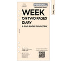 Personal size Week on two pages diary organiser refill | Coloured paper