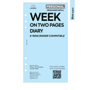 Personal size Week on two pages diary organiser refill | Coloured paper