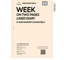 A5 size Week on two pages lined diary organiser refill | Coloured paper