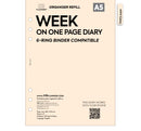 A5 size Week on one page diary organiser refill | Coloured paper