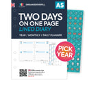 Printed organiser refill insert. Compatible: Filofax A5 6-ring organisers, WHSmith large organisers, Kikki K Large and other similar binders.