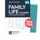 Filofax A5 size compatible family life planner refill insert printed