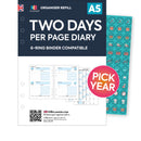 Printed organiser refill insert. Compatible: Filofax A5 6-ring organisers, WHSmith large organisers, Kikki K Large and other similar binders.