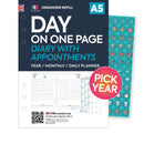Filofax A5 compatible day per page diary with appointments organiser refill insert