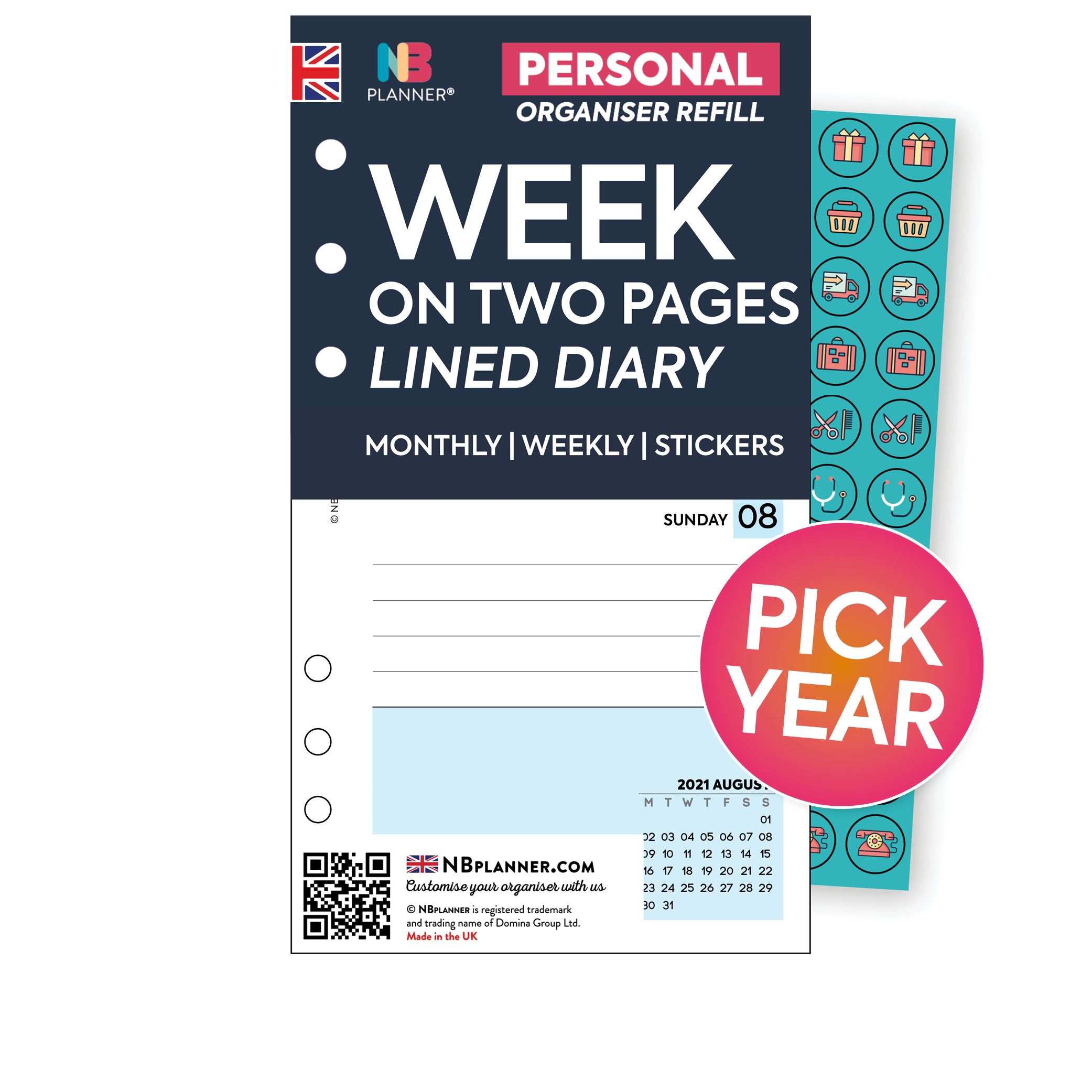 Personal size organiser refills inserts