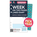 Personal size Filofax compatibel printed organider refill insert diary 2024 2025 2026