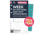 Personal size Week on two pages horizontal appointment diary organiser refill | Monthly/Weekly | Classic collection
