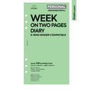 Personal size Week on two pages diary organiser refill | Coloured paper