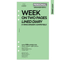 Personal size Week on two pages lined diary organiser refill | Coloured paper