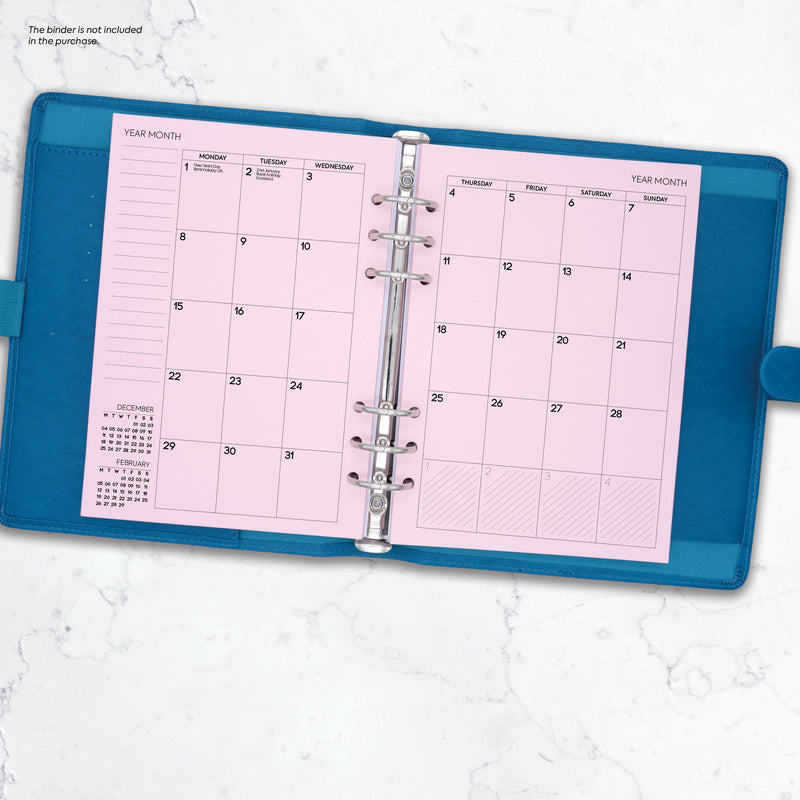 A5 size Month on two pages diary organiser refill | Coloured paper