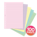 100 sheets A5 size narrow-ruled coloured notepaper organiser refill pastel assorted