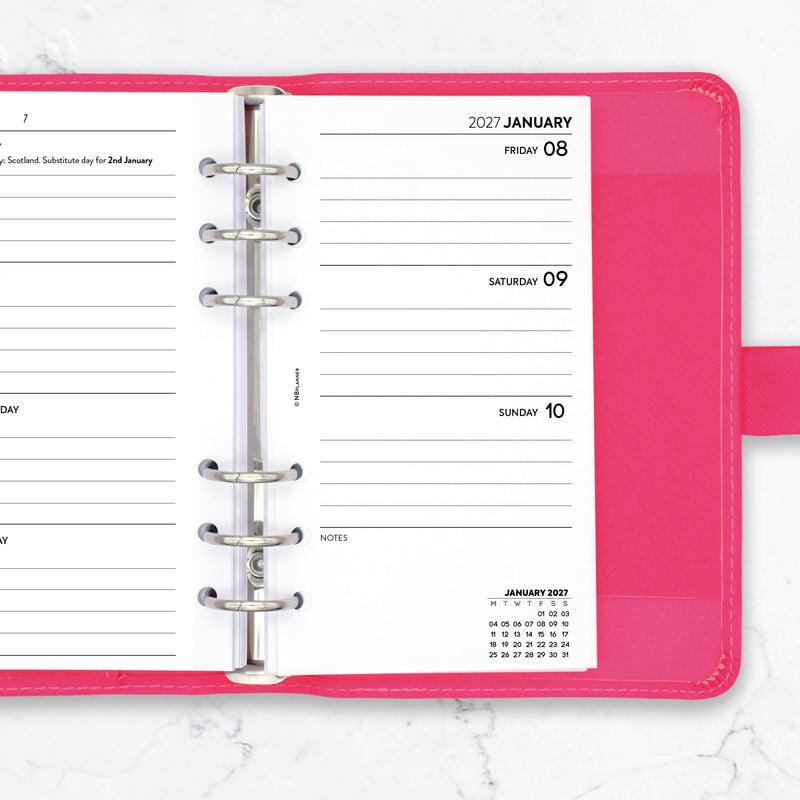 2027 Week on two pages lined diary organiser refill insert white | UK holidays | Filofax PERSONAL size COMPATIBLE | 95 x 171mm