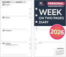2026 Personal size Week on two pages diary refill insert | Filofax Personal organiser compatible | UK holidays | 95 x 171 mm