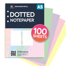 100 sheets A5 size dotted coloured pastel notepaper organiser refill assorted
