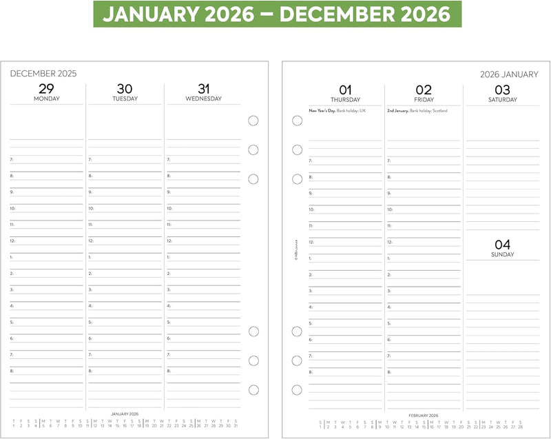 2026 A5 size appointments diary refill insert Filofax A5 COMPATIBLE | English | UK holidays
