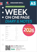 2026 A5 size diary & notes organiser diary refill insert Filofax A5 COMPATIBLE | English | UK holidays
