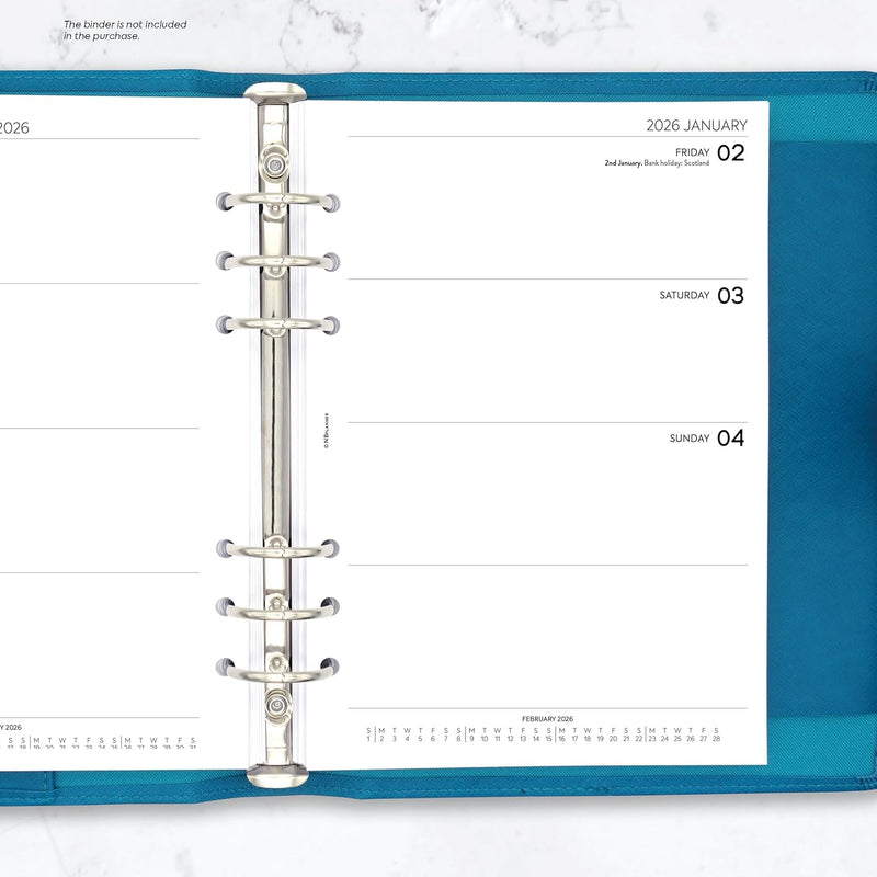 2026 A5 size week on two pages organiser diary refill insert Filofax A5 COMPATIBLE | English | UK holidays
