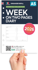 2026 A5 size week on two pages organiser diary refill insert Filofax A5 COMPATIBLE | English | UK holidays