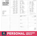 2026 Personal size week on two pages diary organiser refill lined white | UK holidays | Filofax Personal size compatible | 95 x 171 mm