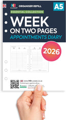 2026 A5 size appointments diary refill insert Filofax A5 COMPATIBLE | English | UK holidays