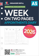 2026 A5 size appointments diary refill insert Filofax A5 COMPATIBLE | English | UK holidays