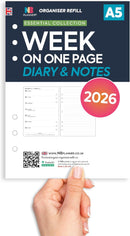 2026 A5 size diary & notes organiser diary refill insert Filofax A5 COMPATIBLE | English | UK holidays