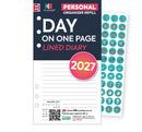 2027 Personal size Day on one page lined diary organiser refill | Classic collection