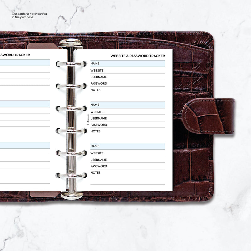 Pocket size Website & Password tracker organiser refill | Classic collection