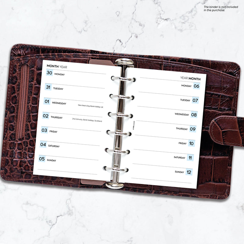 Pocket size Week on one page diary organiser refill | Classic collection
