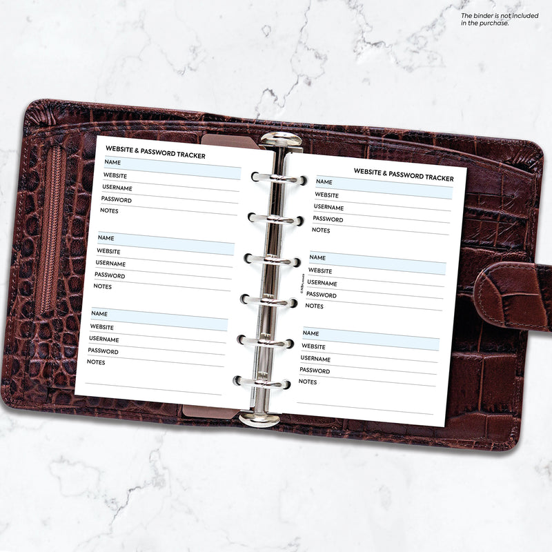 Pocket size Website & Password tracker organiser refill | Classic collection