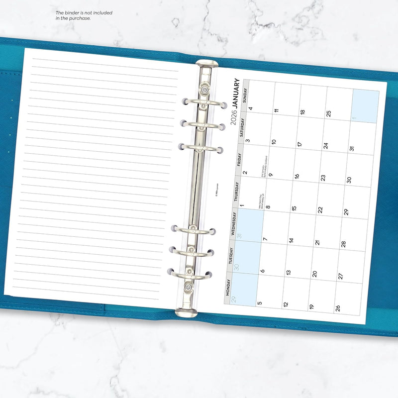 2026 A5 size Week on two pages lined diary organiser refill insert | Filofax A5 COMPATIBLE | Monthly/Weekly | UK holidays