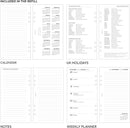 2026 Week on one page diary & lined notes organiser refill insert white | UK holidays | Filofax PERSONAL size COMPATIBLE | 95 x 171mm