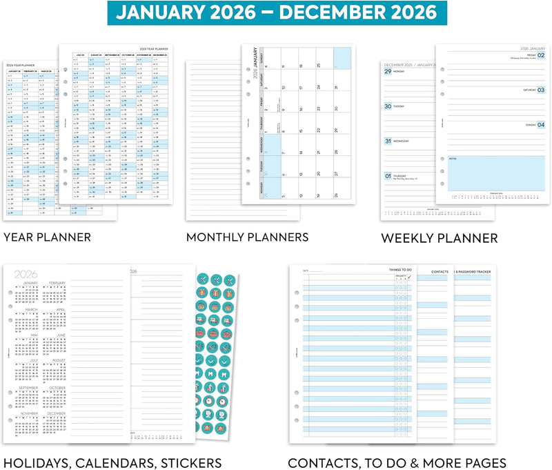 2026 A5 size Week on two pages lined diary organiser refill insert | Filofax A5 COMPATIBLE | Monthly/Weekly | UK holidays