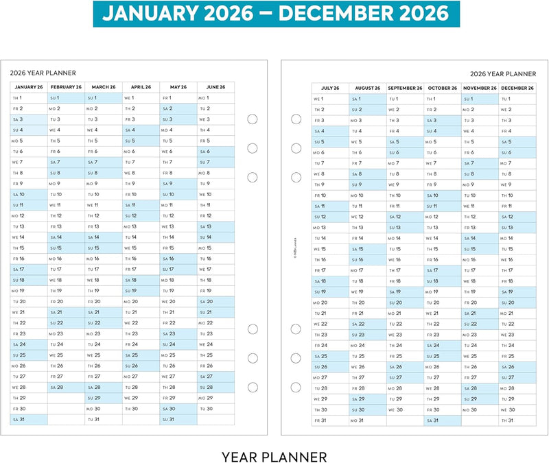 2026 A5 size Week on two pages appointments diary organiser refill insert | Filofax A5 COMPATIBLE | Monthly/Weekly | UK holidays
