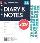 2026 A5 size Diary & Notes organiser refill insert | Filofax A5 COMPATIBLE | Monthly/Weekly | UK holidays