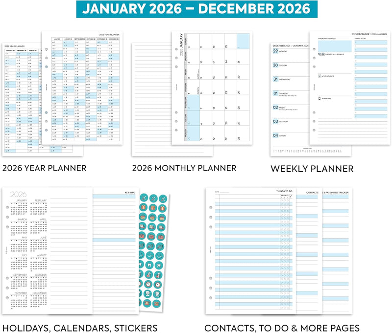2026 A5 size Diary & Notes organiser refill insert | Filofax A5 COMPATIBLE | Monthly/Weekly | UK holidays