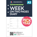 A5 size Week on tow pages diary refill insert Filofax A5 compatible