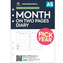A5 size Month On Two Pages diary organiser refill | Essential