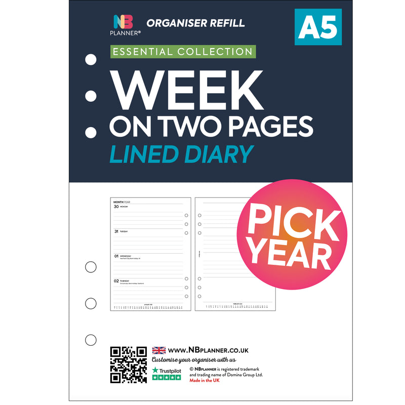 Filofax Pocket 2025 Diary Refill – Week On Two Pages, Multilingual, With Goal Pages
