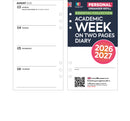 Academic 2026-2027 Week on two pages diary organiser refill insert | Filofax PERSONAL size COMPATIBLE | 95 x 171mm