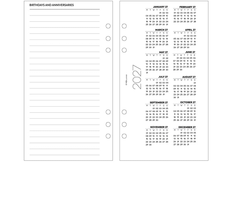 2027 Week on two pages lined diary organiser refill insert white | UK holidays | Filofax PERSONAL size COMPATIBLE | 95 x 171mm