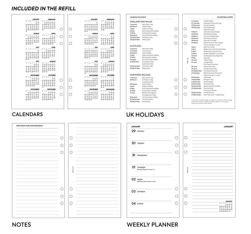 Personal size Week on one page diary & notes organiser refill | Essential collection