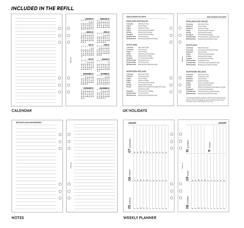 Personal size Horizontal Week on two page diary with appointments organiser refill | Essential collection