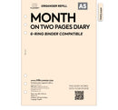 A5 size Month on two pages diary organiser refill | Coloured paper