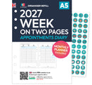 2027 A5 size Week on two pages diary with appointments organiser refill insert | Filofax A5 COMPATIBLE | 148 x 210mm
