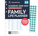 Academic 2026-2027 A5 size Family life planner organiser refill insert | Filofax A5 COMPATIBLE | 148 x 210mm