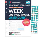 Academic 2026-2027 A5 size Monthly / Weekly lined diary organiser refill insert | Filofax A5 COMPATIBLE | 148 x 210mm