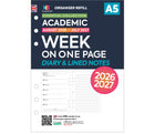 Academic 2026-2027 A5 size week on one page diary & lined notes organiser refill insert | Filofax A5 COMPATIBLE | 148 x 210mm