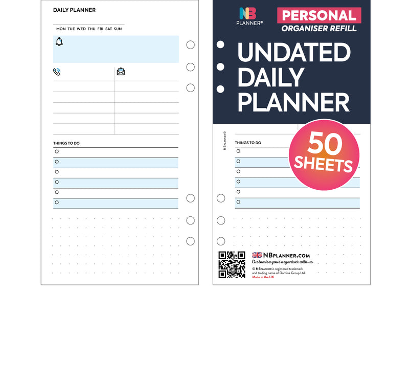 Personal size Undated daily planner organiser refill | Classic collection